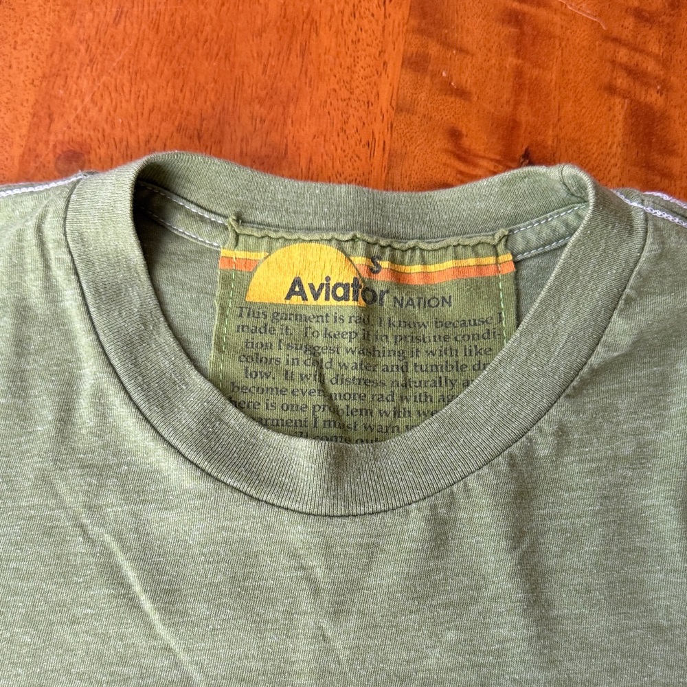 Aviator Nation Sage Green Logo Tee with Retro Stripes - Picture 4 of 5